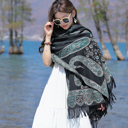 Women's Ethnic Style Cape Shawl Thickened Cashew Pattern Western Scarfs