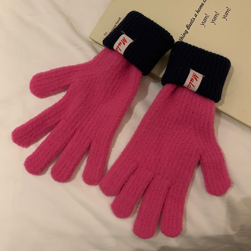 Women's Dopamine Color Warm Wool Knitted Touch Screen Winter Riding Gloves