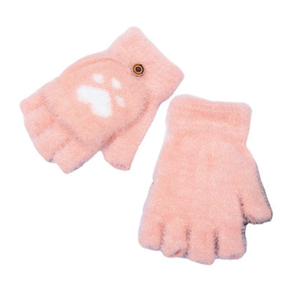 Flip Plush Cute Cat's Paw Fingerless Gloves