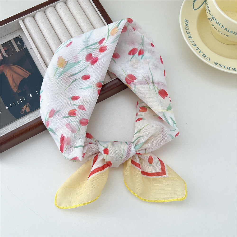 Women's Band Cotton Linen Small Square Towel Scarfs