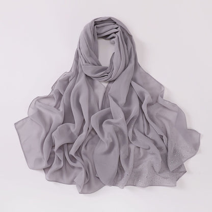 Irregular Starry Rhinestone Chiffon Hui Indonesian Scarfs