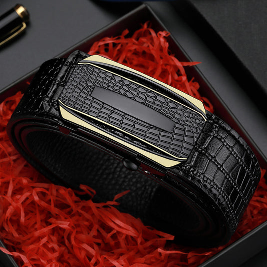 Men's Leather Automatic Buckle Casual Crocodile Pattern Business Belts