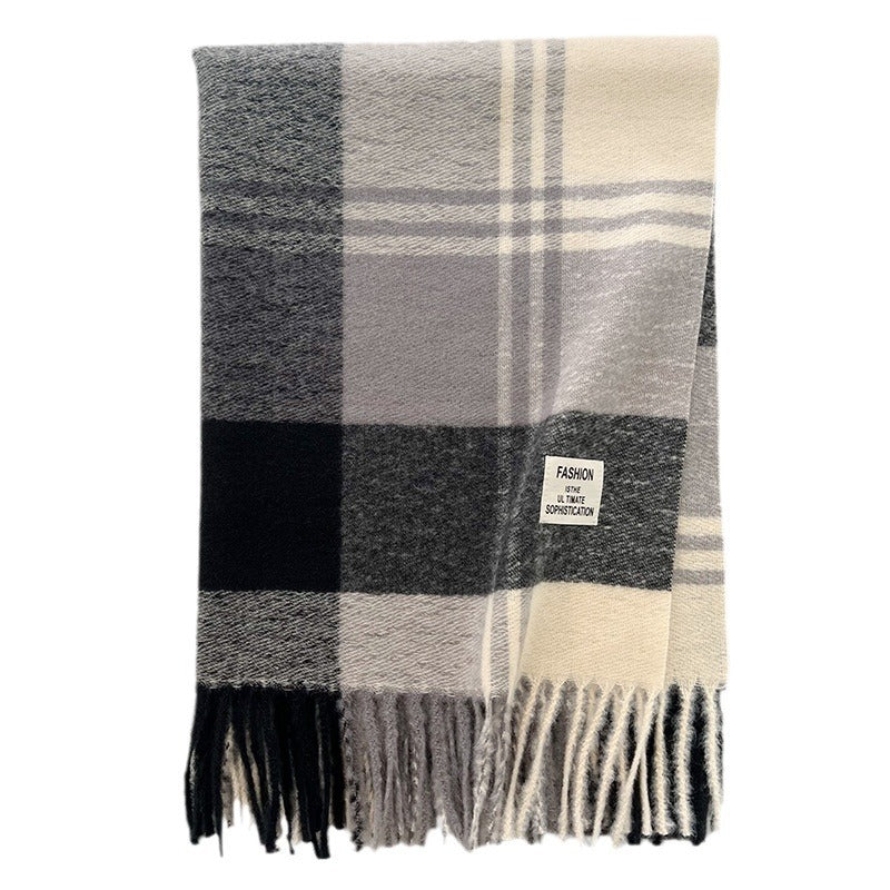 Women's Coffee Color Plaid Korean Thick Warm High-grade Scarfs