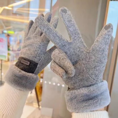 Women's For Winter Fleece-lined Thick Suede Touch Gloves