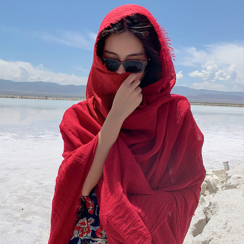 Women's Cotton Linen Desert Sunscreen Shawl Beach Travel Scarfs