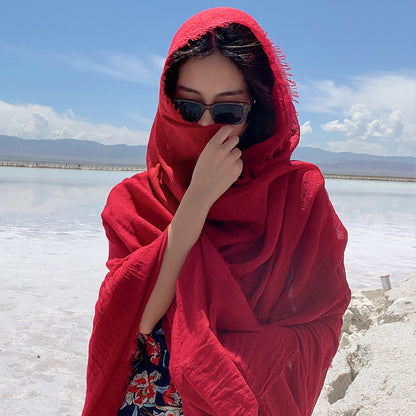 Women's Cotton Linen Desert Sunscreen Shawl Beach Travel Scarfs