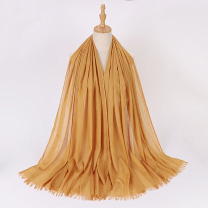 Pure Color Tassel Cotton Linen Hui Gauze Scarfs