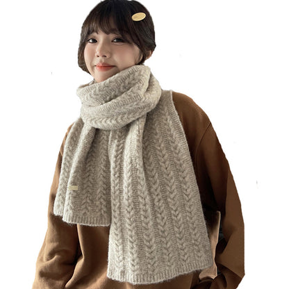 Women's Blended Twist Knit Pure Color Thickened Scarfs