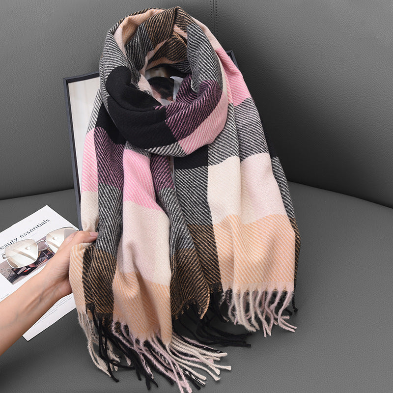 Women's Style Artificial Cashmere Classic Plaid Casual Tassel Scarfs