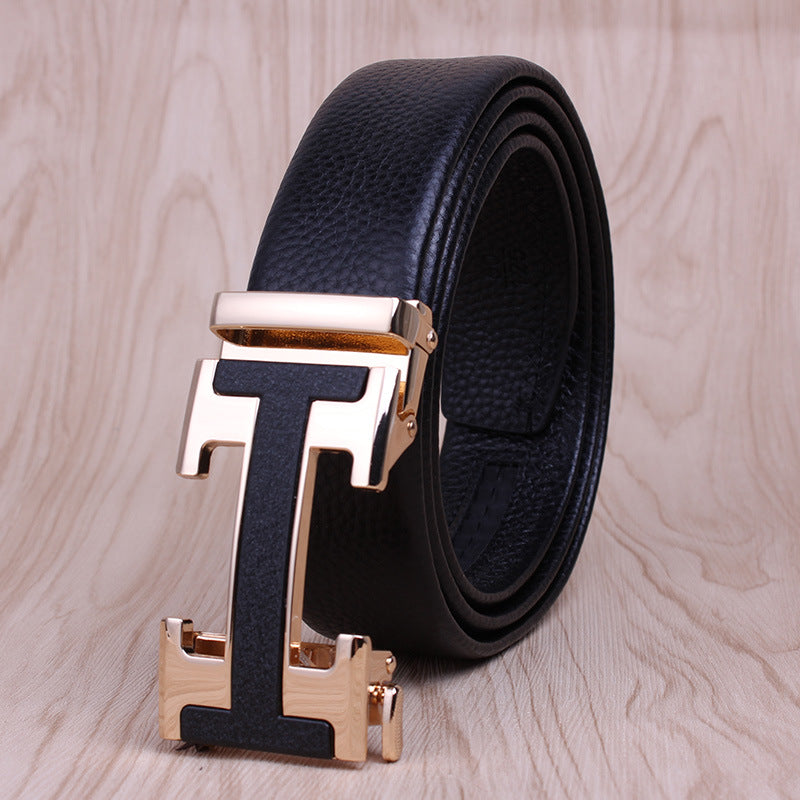 Men's First Layer Cow Leather Automatic Buckle Casual Belts