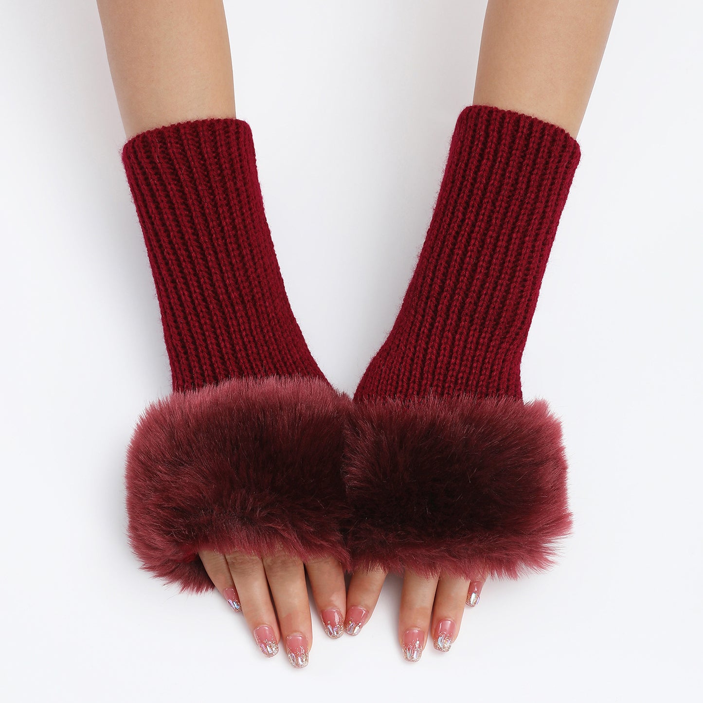 Women's Oversleeve Knitted Warm Open Finger Arm Gloves