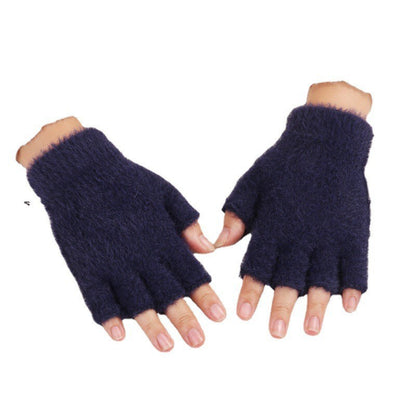 Women's & Men's Warm Knitted Writing Fingerless Solid Color Gloves