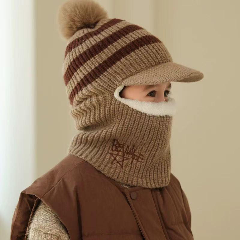 Children's Hat Fleece-lined Warm One-piece Boys Woolen Kids' Headwear