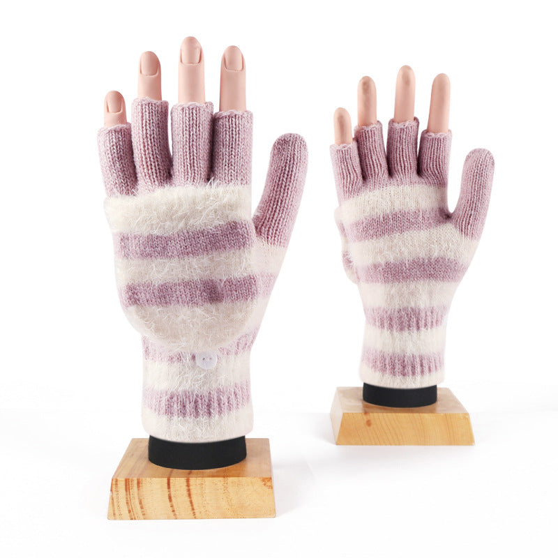 Couple Half Finger Flip Wool Knitted Gloves