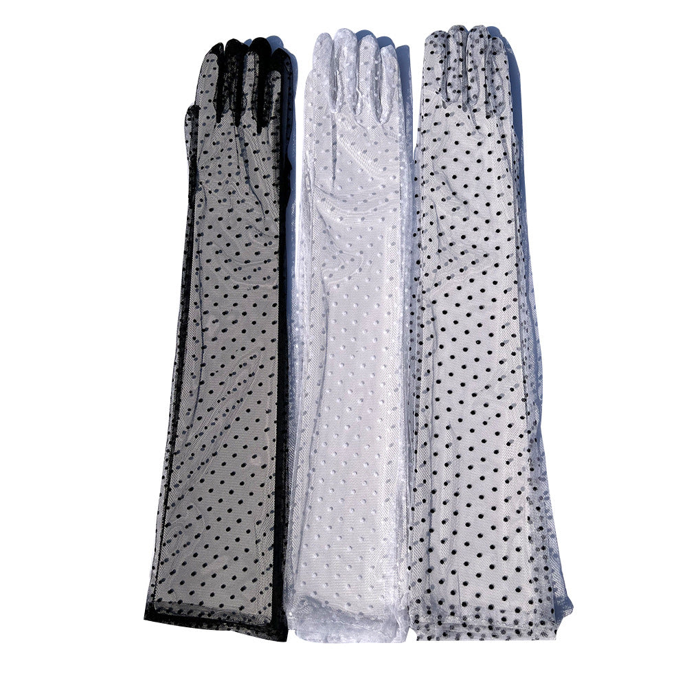 Lengthened Polka Dot Breathable Lace Wedding Gloves