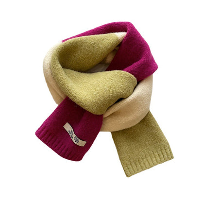 Women's Pink Color Matching Wool Knitted Winter Scarfs