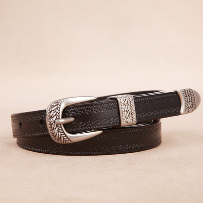 Women's Casual Pin Buckle Elegant Genuine Leather Thin Retro Belts