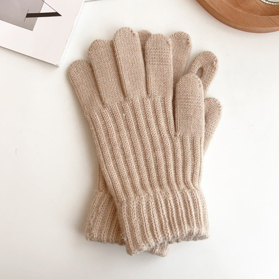 Women's Korean Style Vertical Jacquard Knitted Warm Winter Gloves