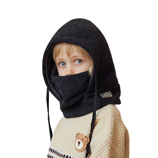 Children's Mask Integrated With Winter Boy Fleece-lined Kids' Headwear