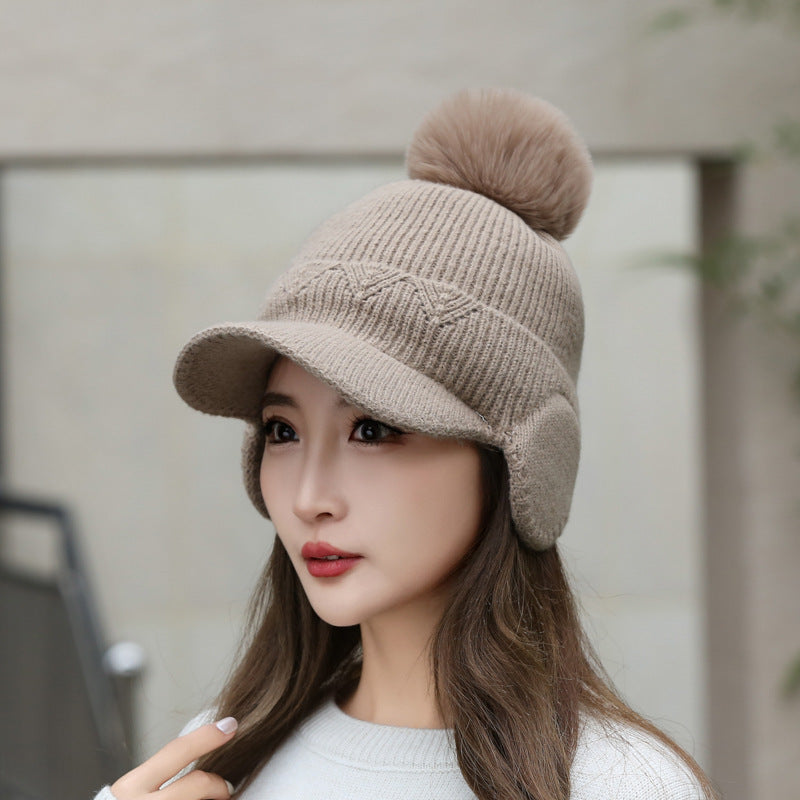 Women's Sky Knitted Plus Fluff Wool Peaked Hats & Caps