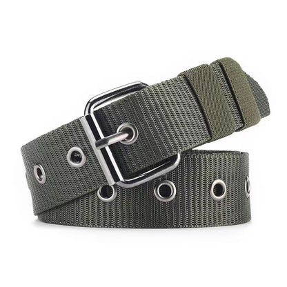 Women's & Men's Canvas Green Decoration Jeans Strap Porous Belts