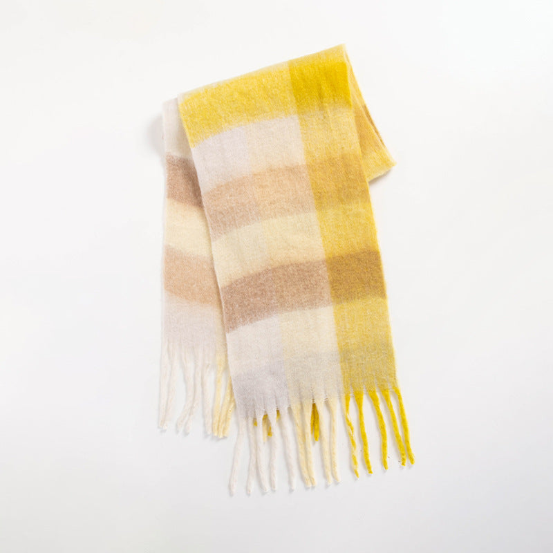 Colorful Plaid Striped Thick Braid Mohair Scarfs