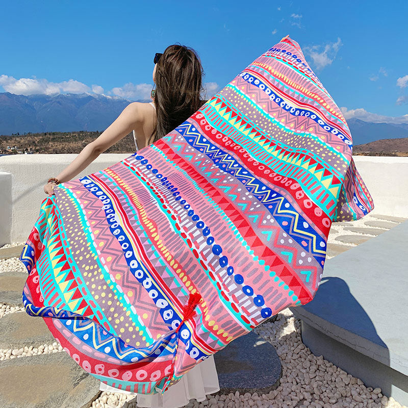 Women's Sunscreen Shawl Yunnan Grassland Travel Wear Silk Seaside Scarfs