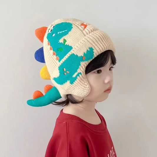 Children's Dinosaur Cartoon Earmuffs Hat Super Cute Korean Style Knitted Kids' Headwear