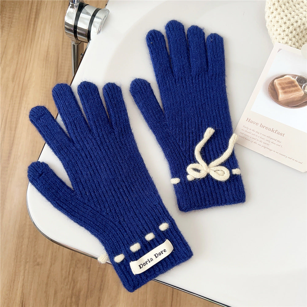 Women's Color Cute Winter Knitted Korean Warm With Hole Gloves