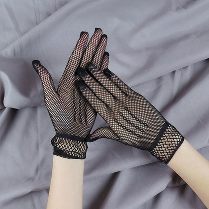 Women's Thin Mesh Summer Sexy Black Elastic Gloves