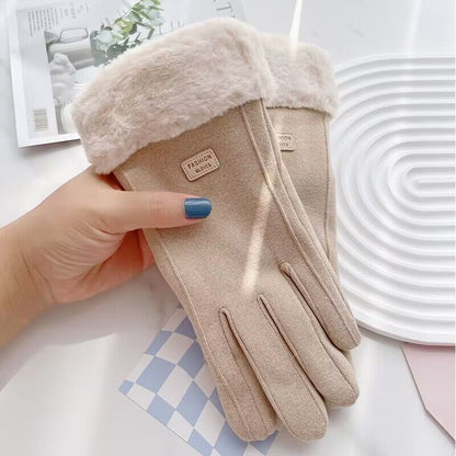 Women's Fleece-lined Thick Cute Windproof Plush Angora Cycling Driving Warm Gloves