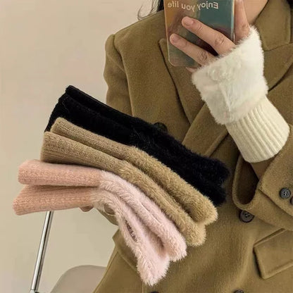 Women's Half Cute Winter Fingerless Finger Writing Gloves