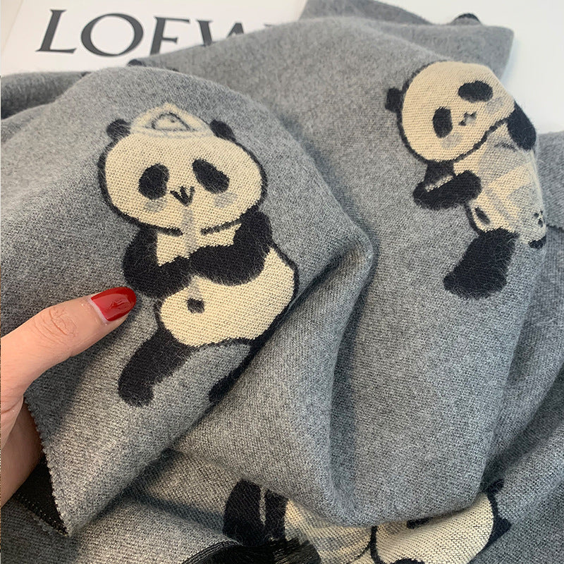 Panda Element Double-sided Thickened Long Section Scarfs