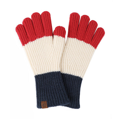 Contrast Color Touch Screen Fingerless Knitted Knitting Gloves