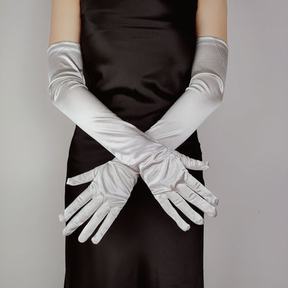 Women's Lengthened Satin Stretch Vintage Dress Bride Gloves