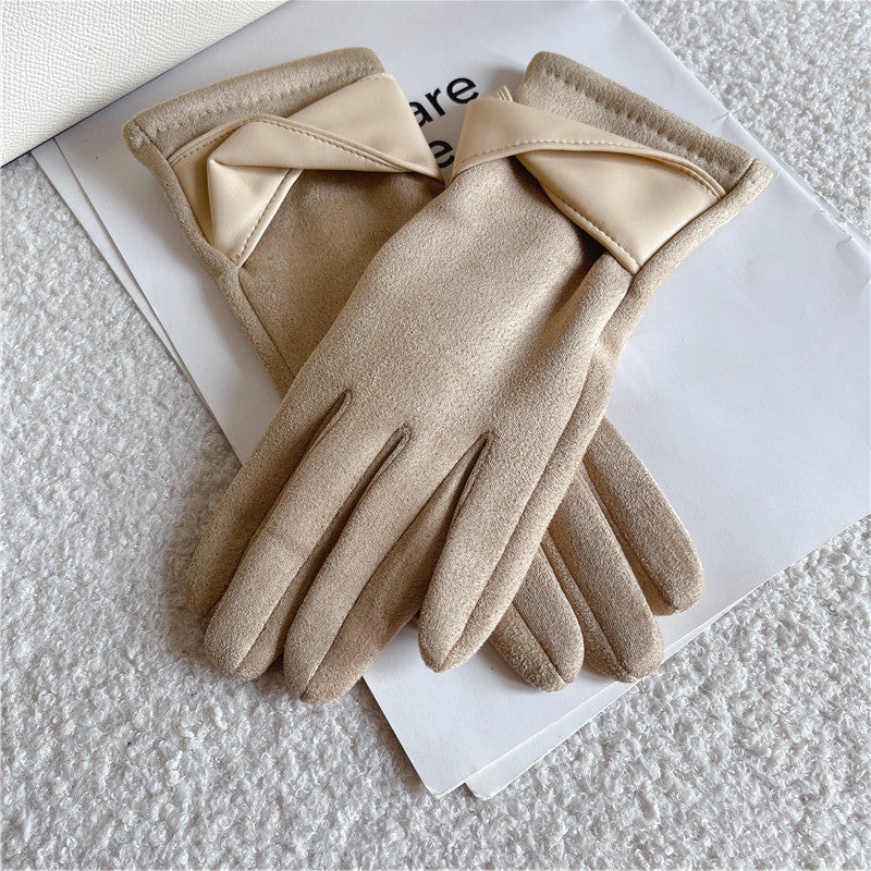 Women's Fleece-lined Thermal Winter Suede Outdoor Cycling Gloves