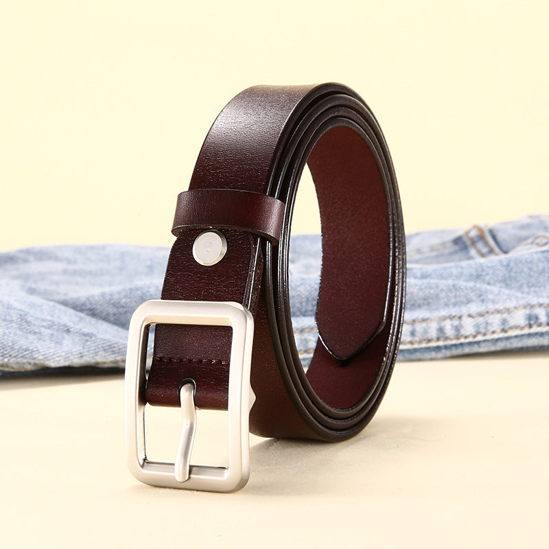 Women's & Men's Thin Narrow Black Versatile Decorative Width Jeans Genuine Leather Belts