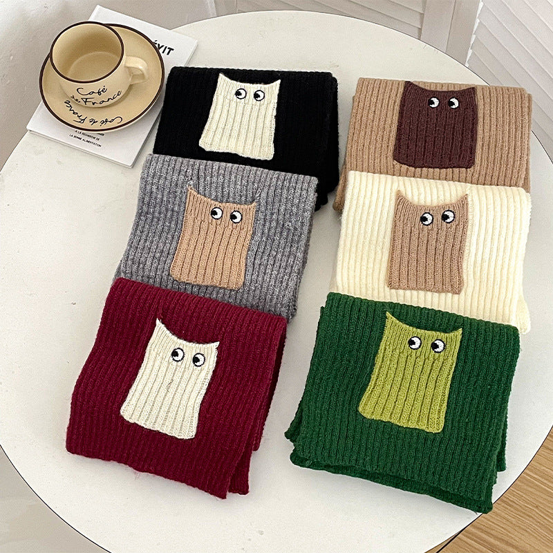 Eye Pocket Cartoon Knitted Warm Boys Scarfs