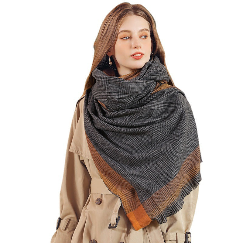 Women's Silk Pleasure Border Check Printed Shawl Scarfs