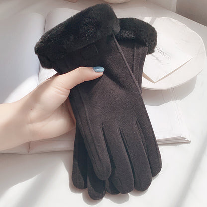 Women's For Winter Fleece-lined Thick Suede Touch Gloves