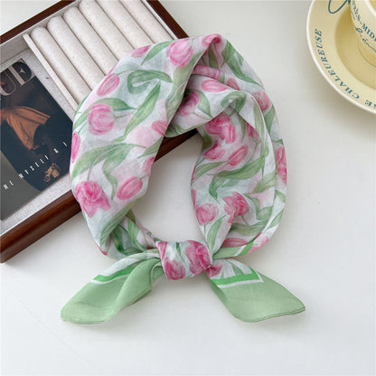 Women's Band Cotton Linen Small Square Towel Scarfs