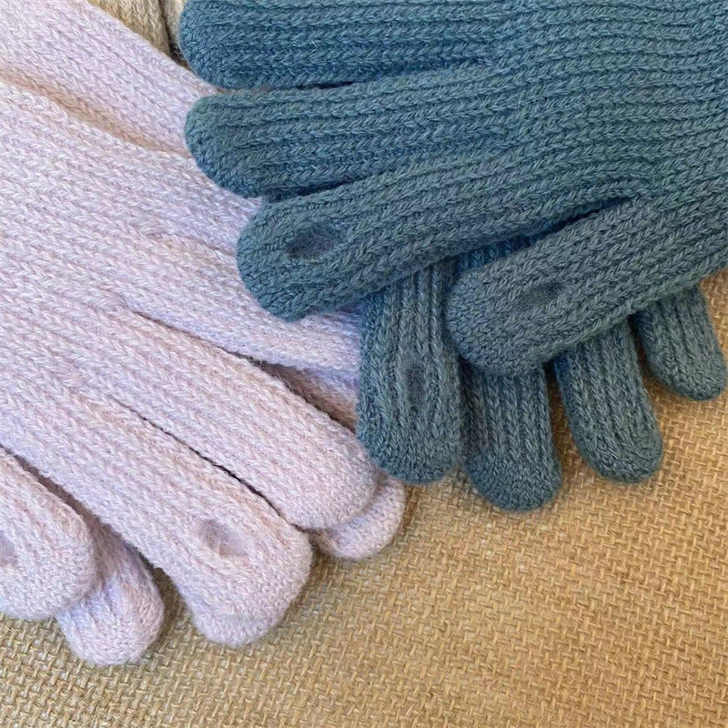 Women's Korean Style Solid Color Knitted Knitting Gloves