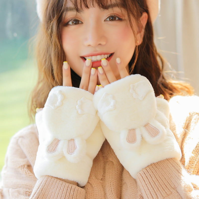 Winter Fleece-lined Cute Korean Style Cartoon Extra Thick Gloves