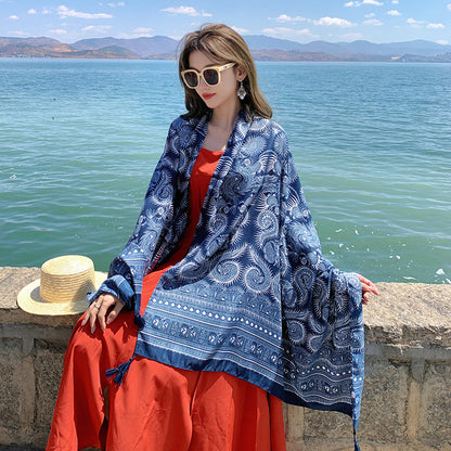 Women's Sunscreen Shawl Yunnan Grassland Travel Wear Silk Seaside Scarfs