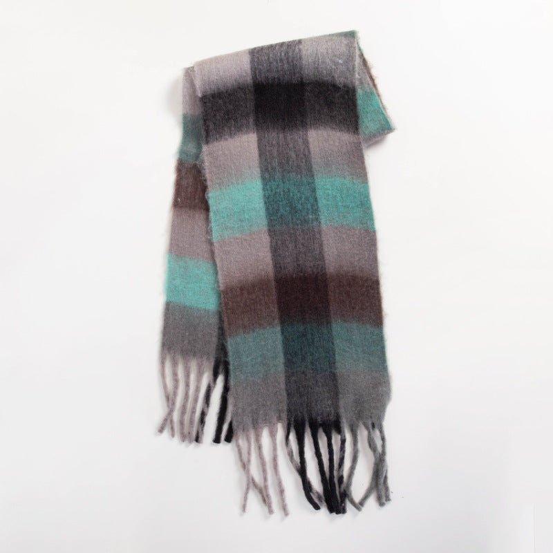 Colorful Plaid Striped Thick Braid Mohair Scarfs