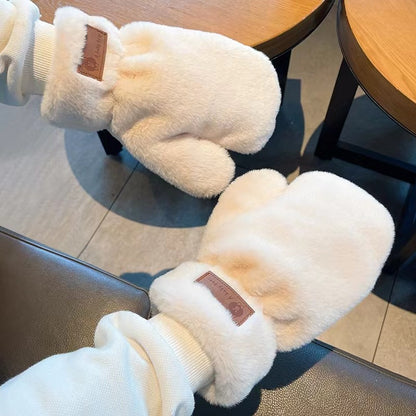 Winter Fleece-lined Imitation Rabbit Fur Mittens Plush Warm Gloves