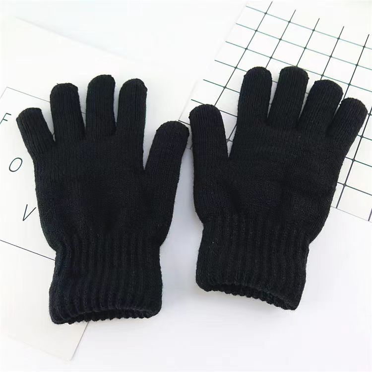 Women's & Men's Black Half Finger Adult Open Wool Gloves