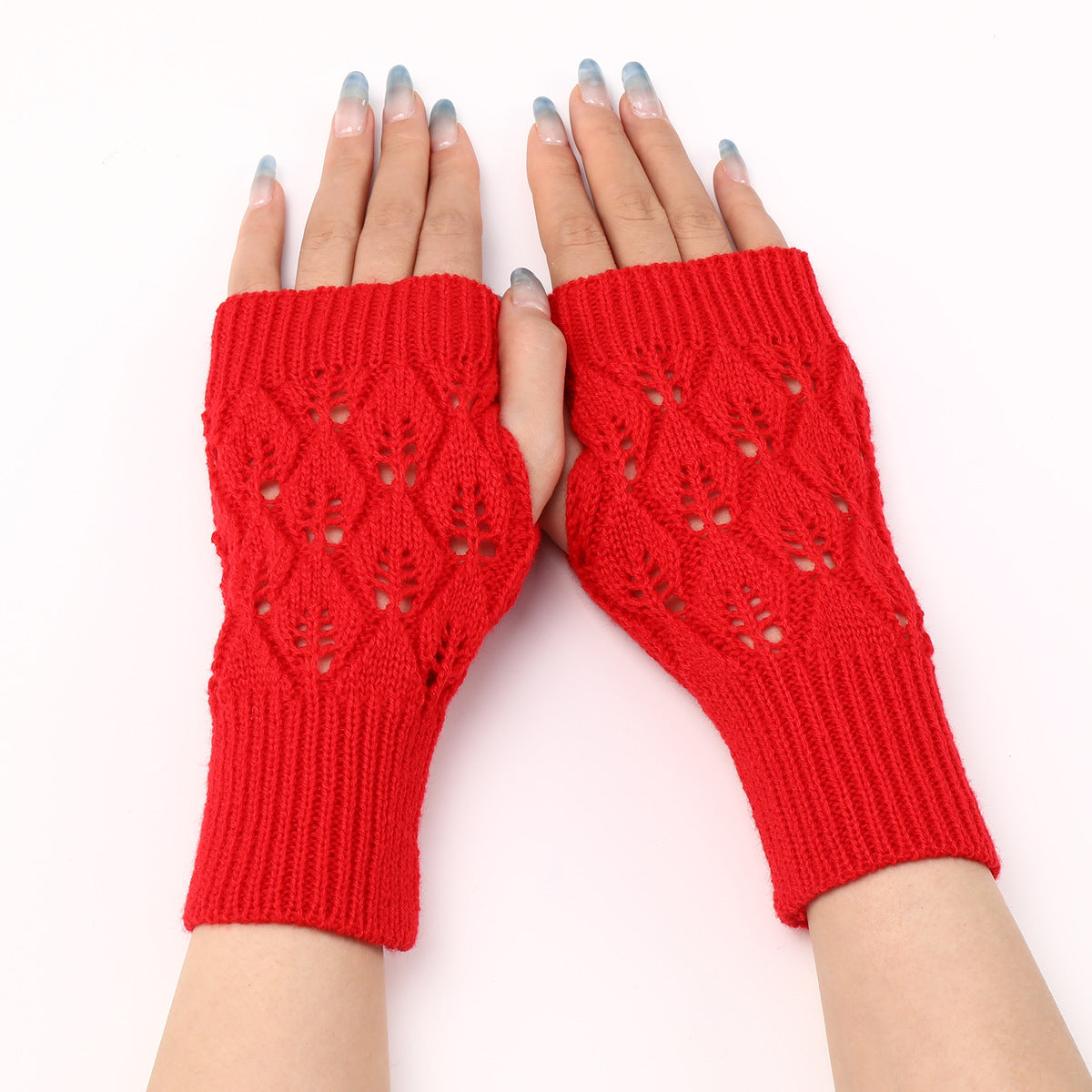 Women's & Men's Short Leaf Knitted Fingerless Wool Keep Gloves