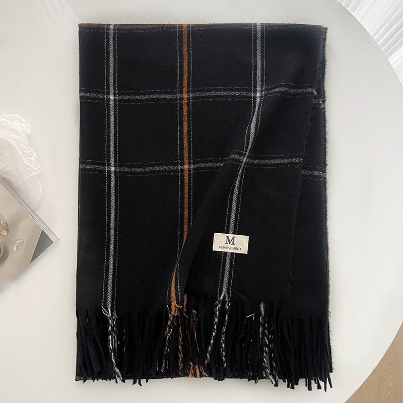 Women's Slouchy Plaid Korean Tassel Shawl Scarfs