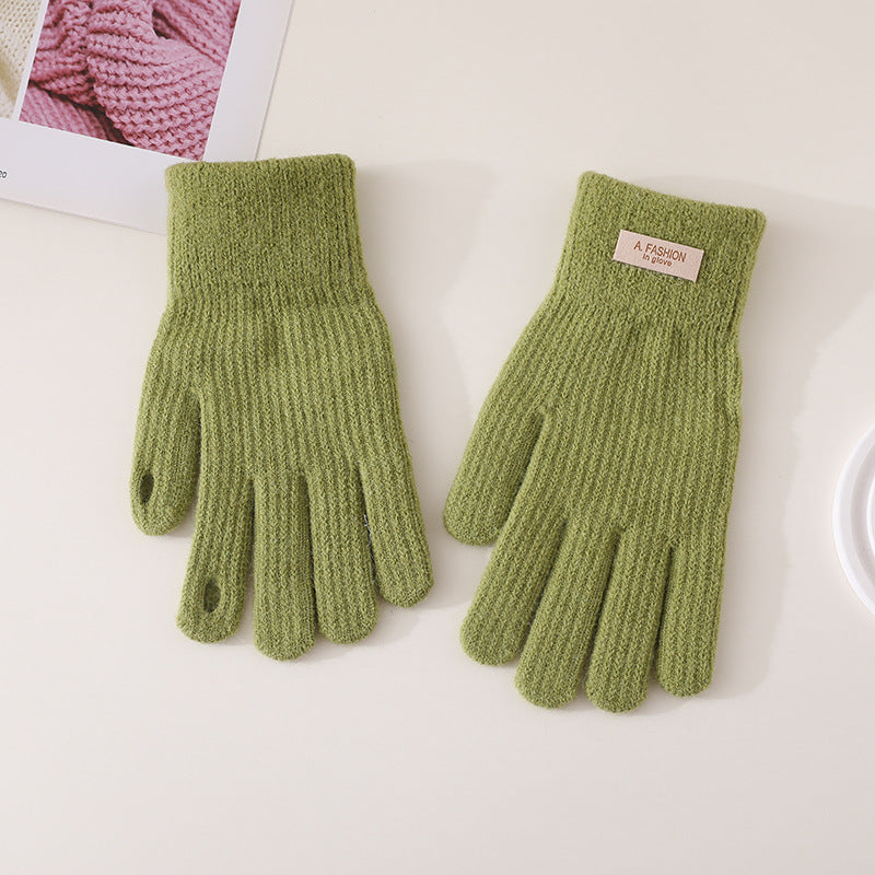 Women's & Men's Thickened Solid Color Knitted Wool Keep Warm Fleece-lined Gloves